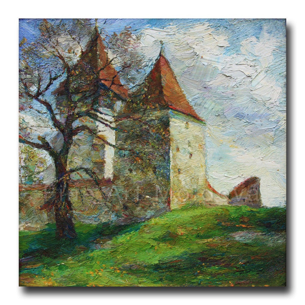 Original painting Church in Merghendeal by Veronica Iftodii